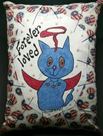 cat accent throw pillow, angel art, americana red white blue home decor