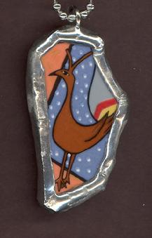 brown art deco bird pendant