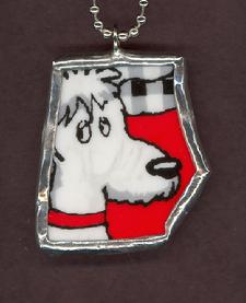 Whimsical Afgan Poodle playful dog soldered pendant