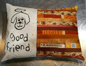 Good Dog Friend, Pet Accent Pillow, Autumn Fabric, Handmade Quilt, Free motion sewing, Pet Lover Gifts, Good Girl Designs