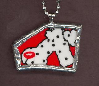 White dog with read nose and red collar mosaic tile china pendant