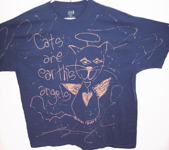 funky handmade outsider art cat tshirt